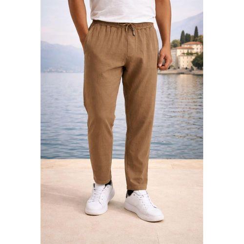 Meridian Kumaş Relaxed Fit %100 Pamuklu Jogger Erkek Yazlık Eşofman Altı Pantolon - Tiramisu
