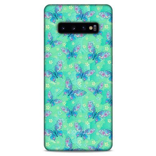 Samsung Galaxy S10 Plus Kılıf Kelebek Etkisi (10) Full Koruma Kılıfı Fuşya Yeşil