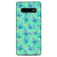 Samsung Galaxy S10 Plus Kılıf Kelebek Etkisi (10) Full Koruma Kılıfı Fuşya Yeşil