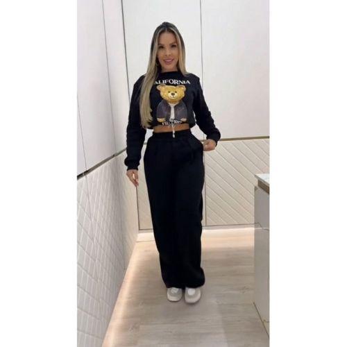 Kadın Uzun Kollu Bisiklet Yaka Desenli Iki Iplik şardonlu Bluz Ve Pantolon Ikili Takım