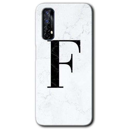 MRCİLETİSİM Realme 7 Kılıf HD Desen Baskılı Arka Kapak + Temperli Cam - Beyaz Mermer Desenli F Harfi