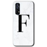 MRCİLETİSİM Realme 7 Kılıf HD Desen Baskılı Arka Kapak + Temperli Cam - Beyaz Mermer Desenli F Harfi
