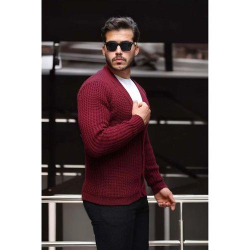 Nopenli Fitil Örgü Düğmeli Hırka - Bordo