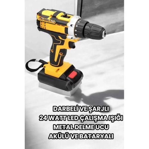 Metal Dişli 24w Akülü Matkap -çift Bataryalı Ve Led Çalışma Işığı İle Tam Set