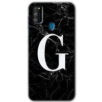 MRCİLETİSİM Samsung Galaxy M30s Kılıf Baskılı Kapak - Siyah Mermer Desenli G Harfi +Tam Kaplayan Mat Seramik
