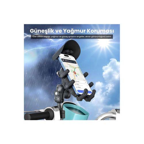 Gidon Bağlantılı Güneş Ve Yağmur Korumalı 360° Derece Ayarlanabilir Motosiklet Bisiklet Telefon Tutucu