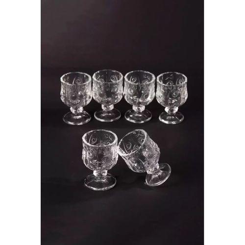 Ayaklı Kahve Yanı Bardağı Kristal Kesim Shot Bardak 7cm x 4 cm 6 Lı Set