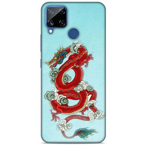 Oppo Realme C15 Kılıf Dragons (22) Tam Koruma Kılıfı Ejderha Dövme Kırmızı