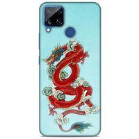 Oppo Realme C15 Kılıf Dragons (22) Tam Koruma Kılıfı Ejderha Dövme Kırmızı