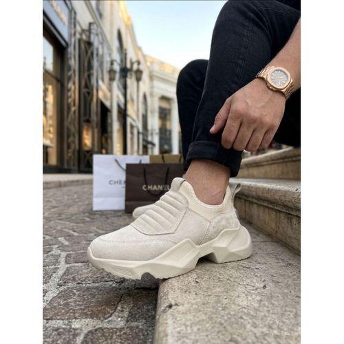 BA0402 Bağcıksız Rahat Yüksek Taban Krem Süet Erkek Spor Ayakkabı
