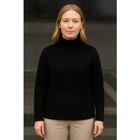 Balıkcı Yaka Bağazlı Triko Kazak Pamuklu Kalın Fitilli Dokuma - Siyah