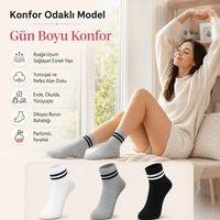 Unisex Çizgili Bilek Çorap 12'li | %80 Pamuklu Dikişsiz Burun, Siyah Beyaz Gri Günlük Spor