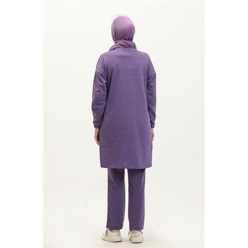Yırtmaçlı Bisiklet Yaka Sade Basic Eşofman Spor İkili Takım - 03060.013 - Mor