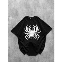 Erkek Örümcek Baskılı Tişört Kısa Kollu Bisiklet Yaka T-Shirt - Siyah