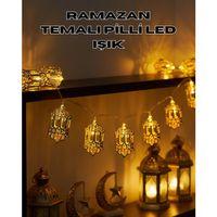 Pilli Ramazan Işıkları Altın Renk Fener Figürlü Led Süsleme