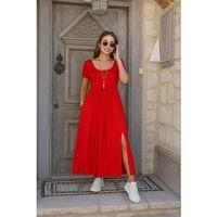 Kadın Kısa Kollu Yuvarlak Yaka önden Yırtmaçlı Cepli Viskon Uzun Elbise