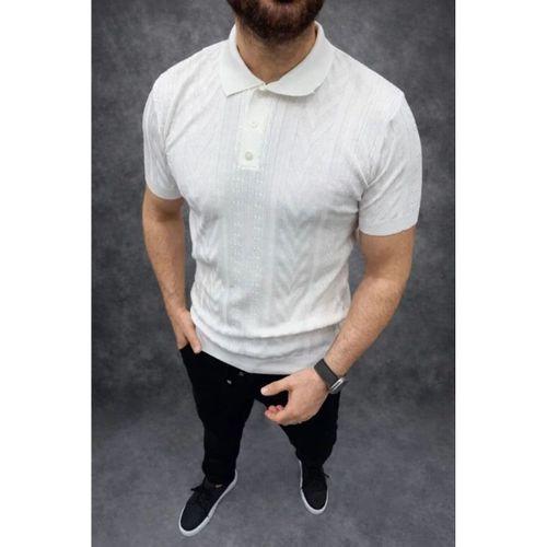 Erkek Yazlık Triko Tişört Kısa Kol Polo Yaka Düğmeli T-Shirt - Beyaz