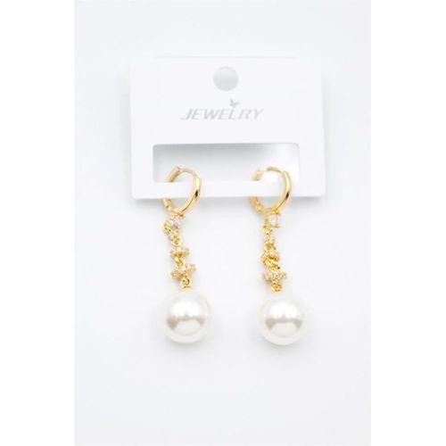 Taşlı İnci Küpe - Altın