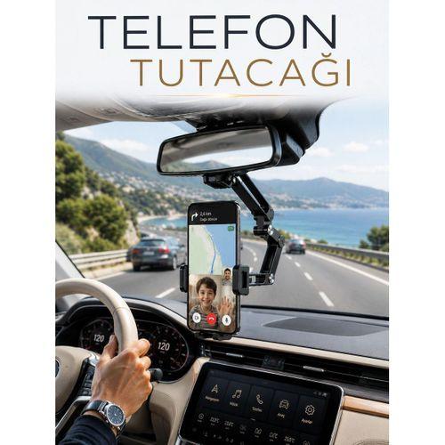 Araç İçi Dikiz Aynası Telefon Tutucu 360° Döner Ayarlanabilir Katlanabilir