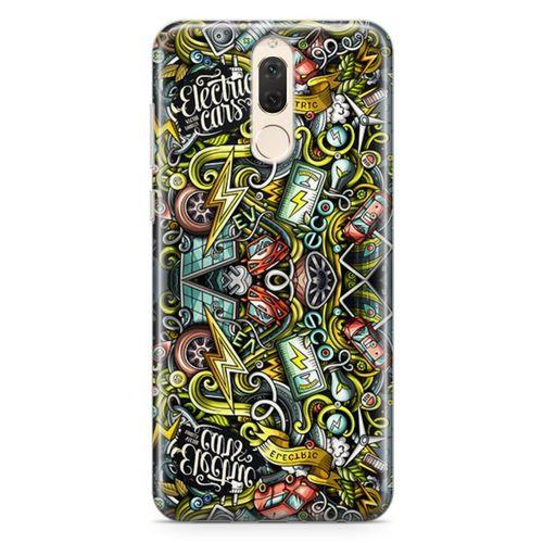 Huawei Nova 2i Kılıf Elektrikli Araba Doodle Arka Kapak Koruma Desenli Full Koruyucu