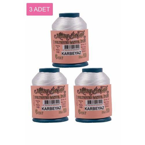 3 Adet Altınbaşak Oya ve Dantel İpi 20 gr - Royaleks - No: K.BEYAZ