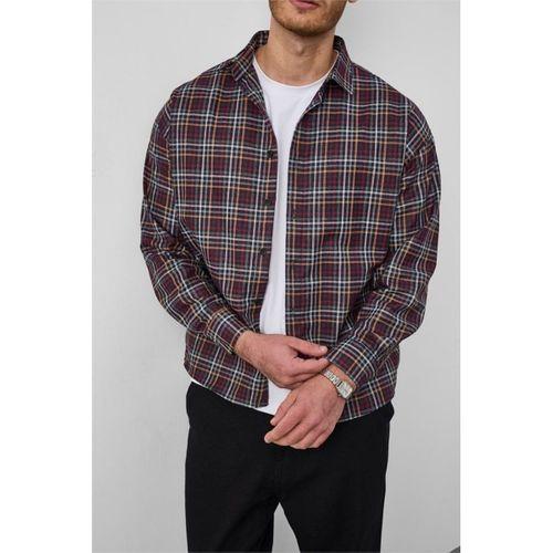 Carol Relaxed Fit Pamuklu Çizgili Flanel Erkek Gömlek - Kırmızı