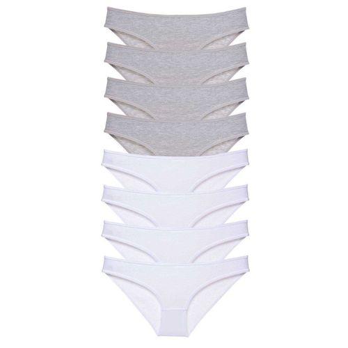 8 Adet Süper Eko Set Likralı Kadın Slip Külot Gri Beyaz