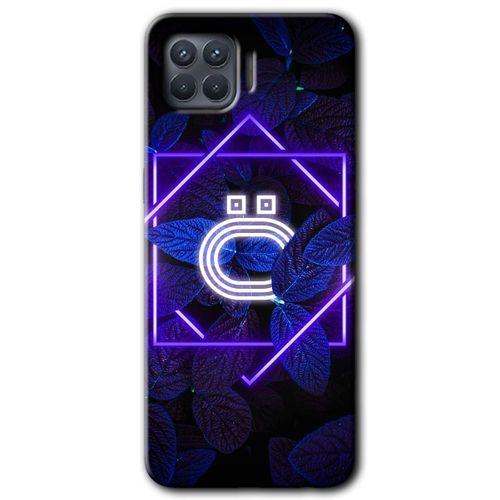 Oppo Reno 4 Lite Kılıf Baskılı Kapak - Dark Neon Yaprak Ö Harfi + 5D Tam Kaplayan Cam