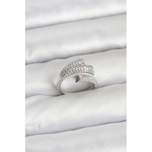 Gümüş Renk Zirkon Taşlı Pirinç Kadın Yüzük