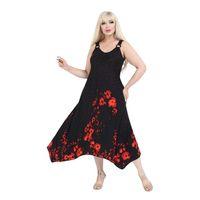 Melsay Butik Siyah Askılı V Yaka Kırmızı Puanlı Gelincik Desen Elbise