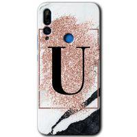 MRCİLETİSİM Huawei P Smart Z Kılıf HD Desen Baskılı Arka Kapak + Temperli Cam - Pembe Mermer Desenli U Harfi