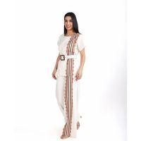 Trend Kadın Krem Keten Dokulu Bol Paça Pantolon ve Kısa Kollu Bluz Takımı