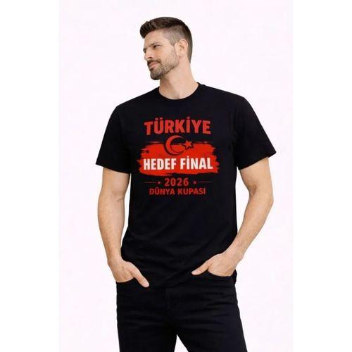 Erkek TÜRKİYE Baskılı Tişört Ay Yıldız 2026 Dünya Kupası Taraftar Forma T-Shirt - Siyah