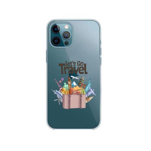 iPhone 12 Pro Let's Go Travel Desenli Premium Şeffaf Silikon Kılıf