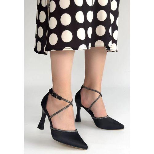 Kanji Siyah Saten Topuklu Ayakkabı