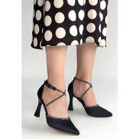 Kanji Siyah Saten Topuklu Ayakkabı