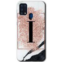 MRCİLETİSİM Samsung Galaxy M31 Kılıf Baskılı Kapak - Pembe Mermer Desenli İ Harfi +Tam Kaplayan Mat Seramik