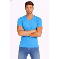 Erkek T-Shirt V Yaka Slim Fit Dar Kesim Likralı Tişört Günlük Basic Body - Açık Mavi