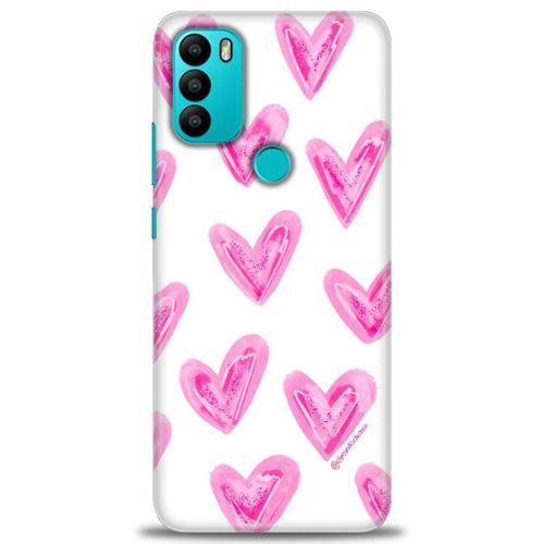 General Mobile GM 21 Plus Kılıf HD Baskılı Kılıf - Pembe Kalpler + Tam Ekran Koruyucu