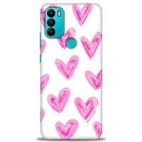 General Mobile GM 21 Plus Kılıf HD Baskılı Kılıf - Pembe Kalpler + Tam Ekran Koruyucu