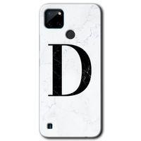 Realme C21 Kılıf HD Desen Baskılı Arka Kapak - Beyaz Mermer Desenli D Harfi + Kırılmaz Cam