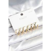 Gold Renk Pirinç Zikzak Model 925 Ayar Gümüş Çivili Kadın Küpe Seti