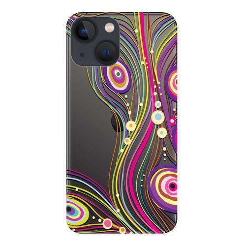 iPhone 13 Uyumlu Kılıf Renkli Çizgi Baskılı Esnek TPU Silikon