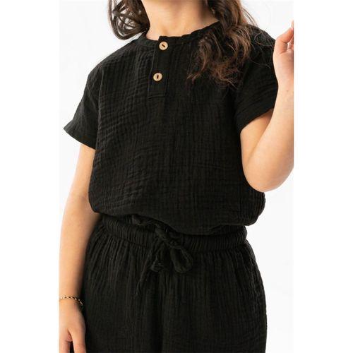 Kısa Kol Batı Yazlık Müslin Kız Çocuk Tshirt Siyah Syh