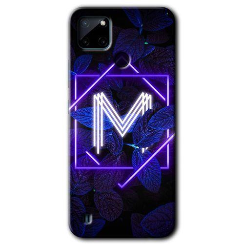 BeRa Aksesuar Realme C21 Kılıf Baskılı Kapak - Dark Neon Yaprak M Harfi +Tam Kaplayan Mat Seramik