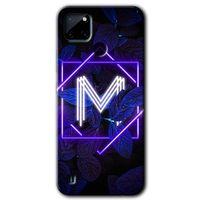 BeRa Aksesuar Realme C21 Kılıf Baskılı Kapak - Dark Neon Yaprak M Harfi +Tam Kaplayan Mat Seramik
