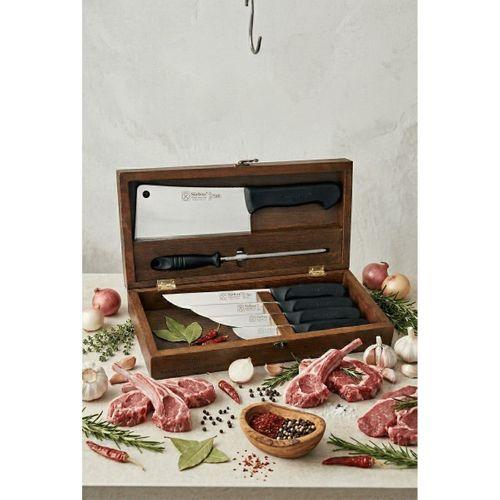 Sürmene Kurban Kasap Bıçak Masat Satır Seti Ahşap Saklama Sandık Kutulu Set 6 Parça Sürbisa 61507