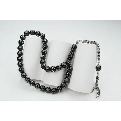 Oltu Taşı Küre Tek Zikzak Dörtlü Baklava İşlemeli Tespih