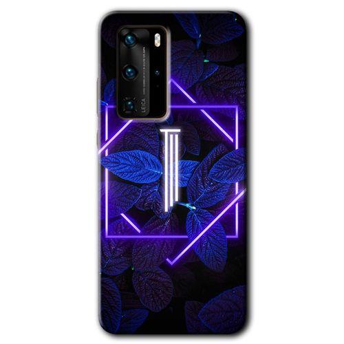 Huawei P40 Pro Kılıf HD Desen Baskılı Arka Kapak + Temperli Cam - Dark Neon Yaprak I Harfi