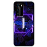 Huawei P40 Pro Kılıf HD Desen Baskılı Arka Kapak + Temperli Cam - Dark Neon Yaprak I Harfi